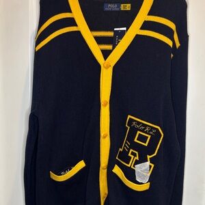 Polo by Ralph Lauren Navy Cardigan with Yellow Trim & Patch